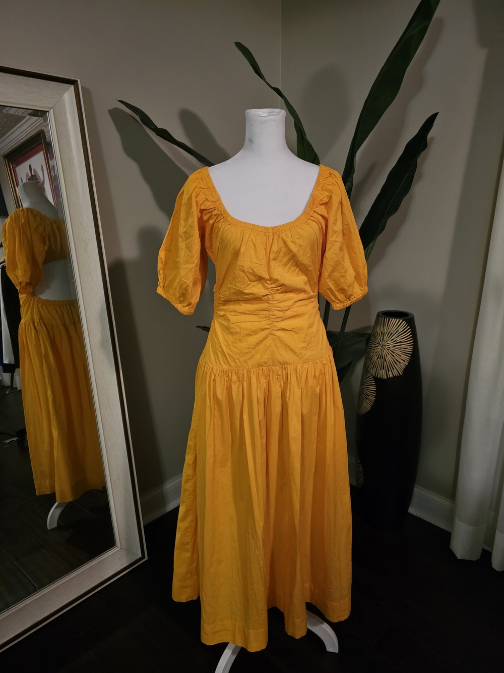 Orange Puff-Sleeve Maxi Dress